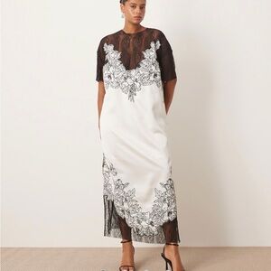 NWT Arrange Black and White Floral and Lace Midi Dress from ASOS